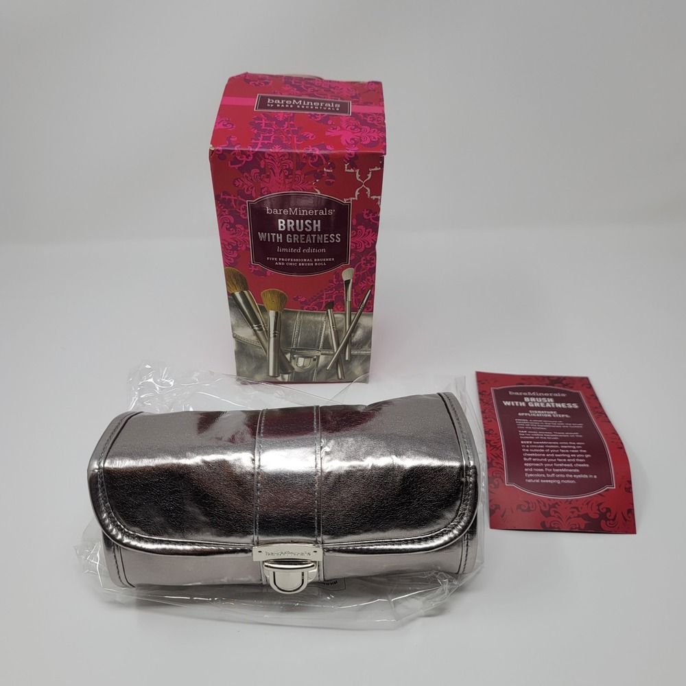 bareMinerals Brush w/ Greatness Ltd Ed 5pc Makeup Brush Set Metallic Brush Roll